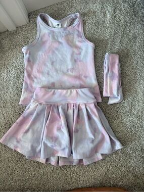 Yogalicious Girls Pink Lavender Tie-Dye Tank Skort Set